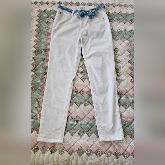 Curve Appeal Denim - Curve Appeal Chino Trousers- High Rise Slim Straight Leg  w/ Scarf Belt